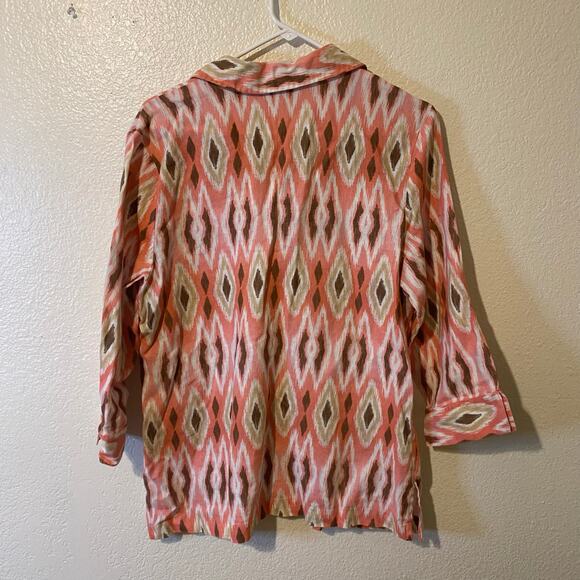 JM Collection 100% Linen Boho Tunic Top Shirt Roll Tab Pink Casual Summer Sz 18 - Picture 3 of 6